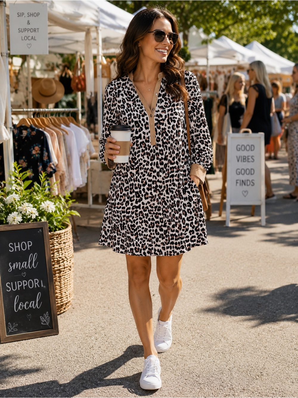 Leopard Print V-Neck Shift Dress